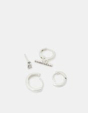 4-Pack Sterling Silver-Plated T-Bar Hoop Earrings, , large