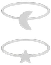 Sterling Silver Star and Moon Ring Set, Silver (ST SILVER), large