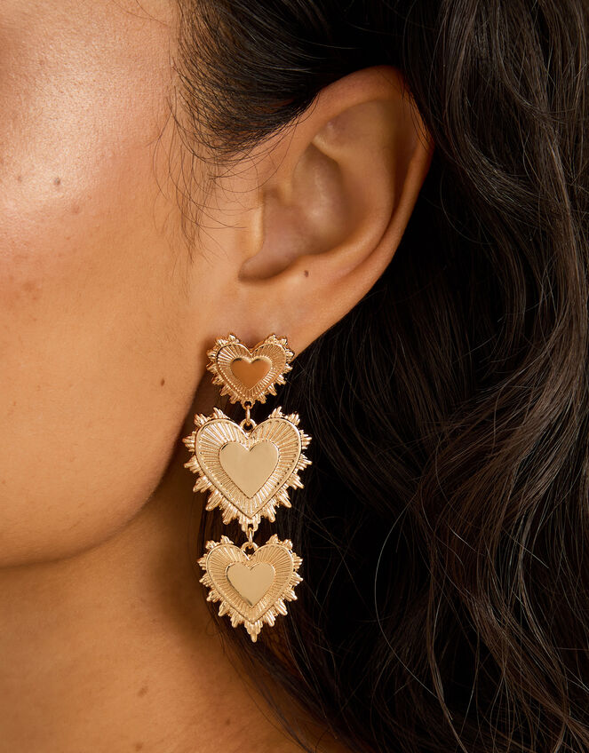 Triple Heart Drop Earrings, , large