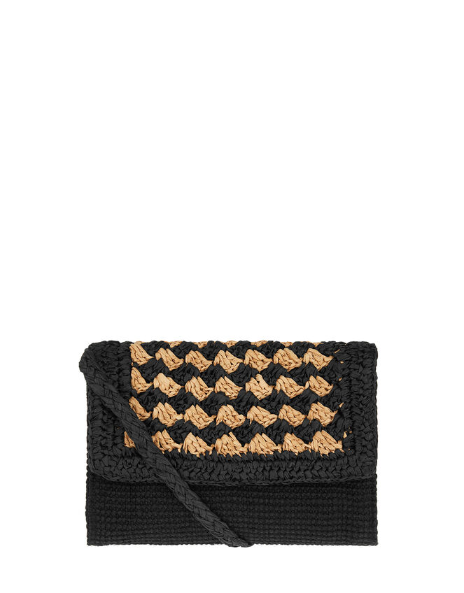 Raffia Flap Cross-Body Bag, , large
