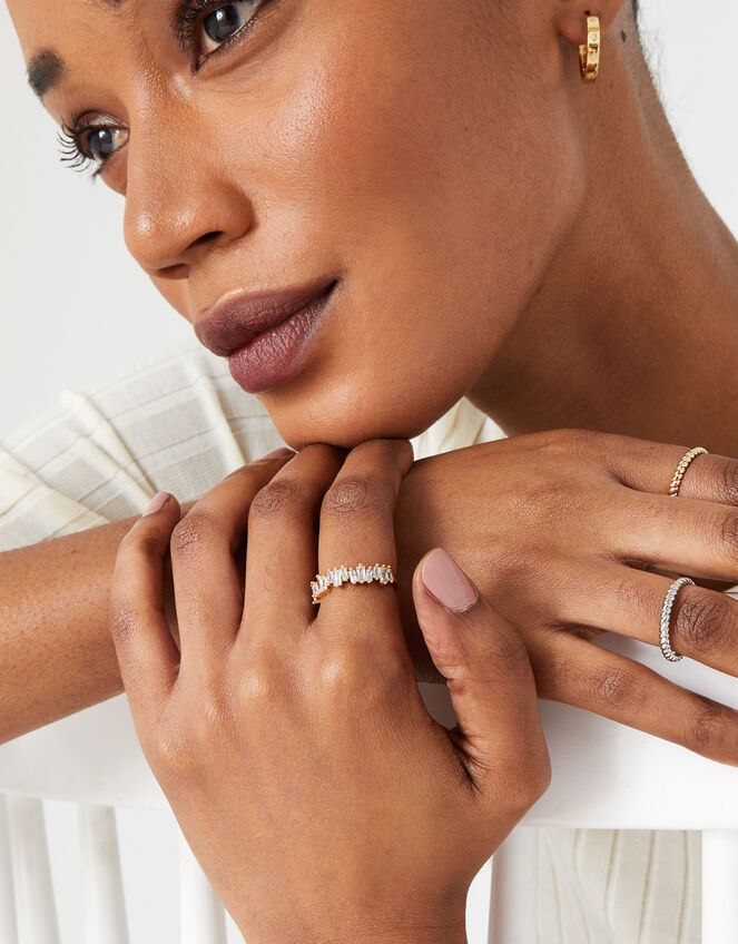 Gold-Plated Baguette Gem Ring, Gold (GOLD), large