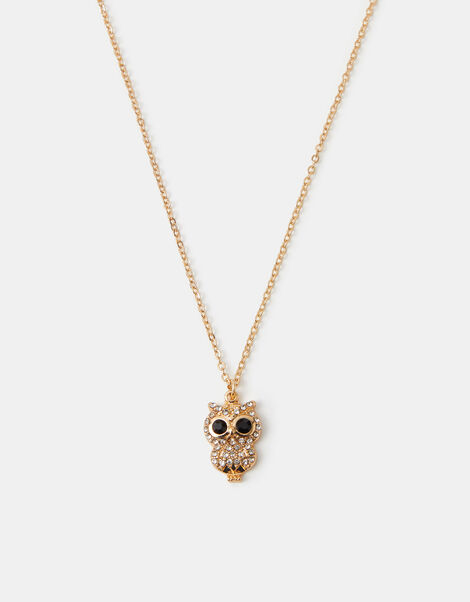 Dia Owl Pendant Necklace, , large