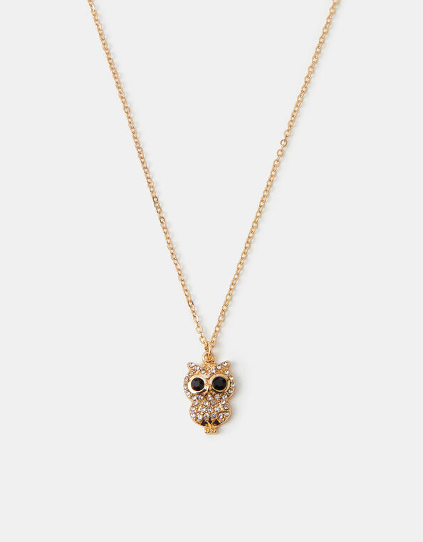Dia Owl Pendant Necklace, , large