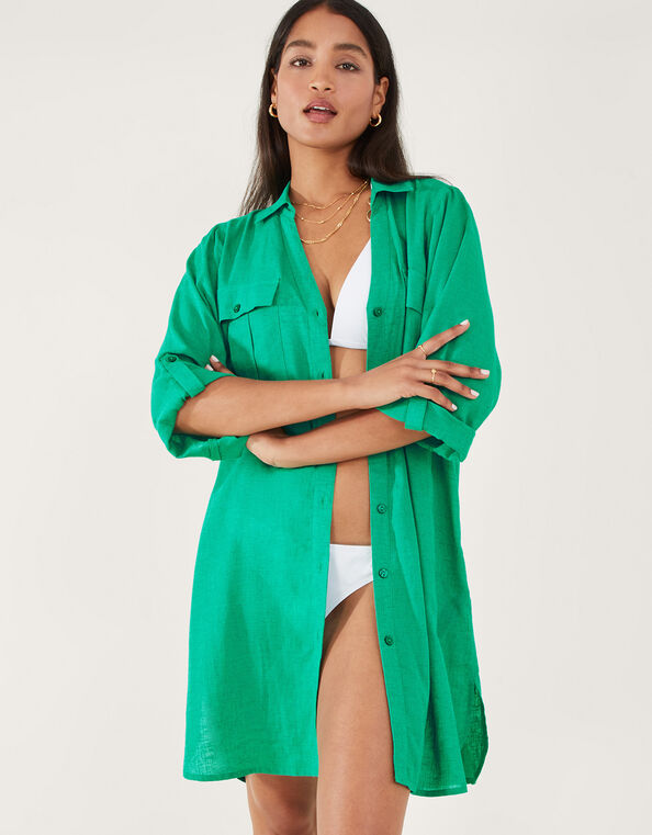 Long Sleeve Beach Shirt with LENZING™ ECOVERO™ Green, Green (GREEN), large