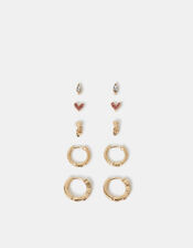 5-Pack Heart Stud and Hoop Earrings Pink, , large