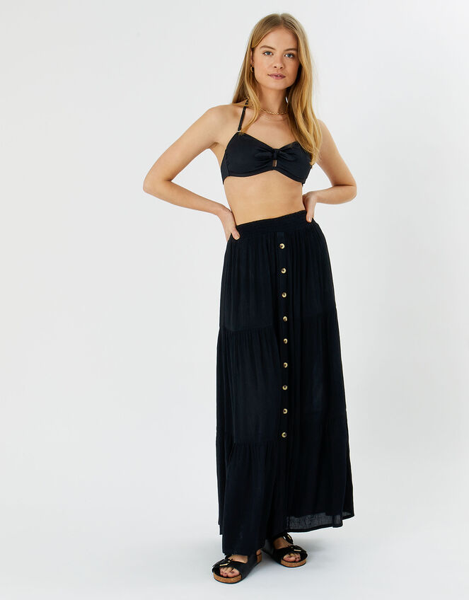 Tiered Button Skirt, Black (BLACK), large