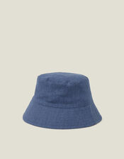 Reversible Denim Gingham Bucket Hat, , large