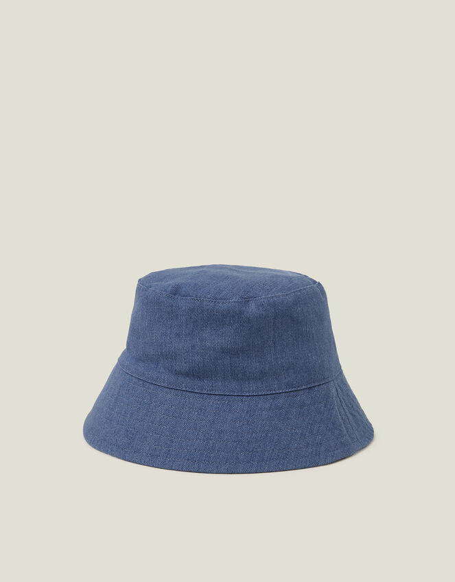 Reversible Denim Gingham Bucket Hat, , large
