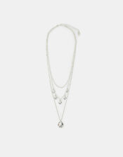 Textured Disc Charm Layered Necklace Silver, , large