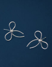 Sterling Silver-Plated Mini Bow Stud Earrings, , large