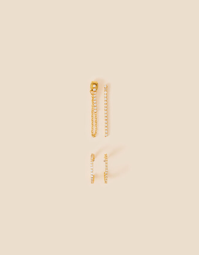 Gold-Plated Sparkle Tennis Earrings Set of Two, , large