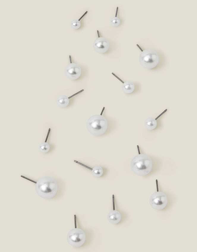 8-Pack Faux Pearl Stud Earrings, , large