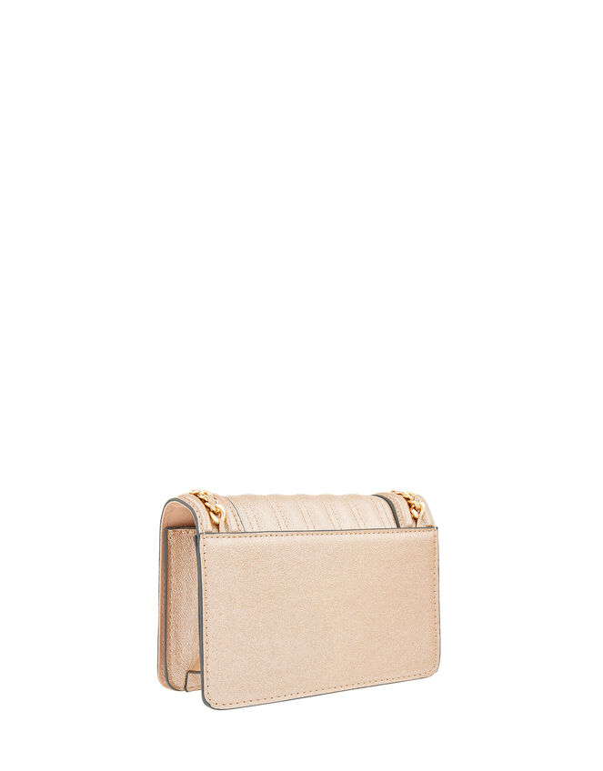 Tweed and Chain Shoulder Bag with Built-In Mirror, Metalic (METALLICS), large