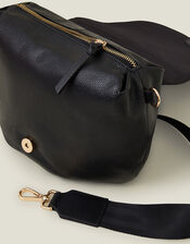 Leather Webbing Strap Cross-Body Bag, Black (BLACK), large