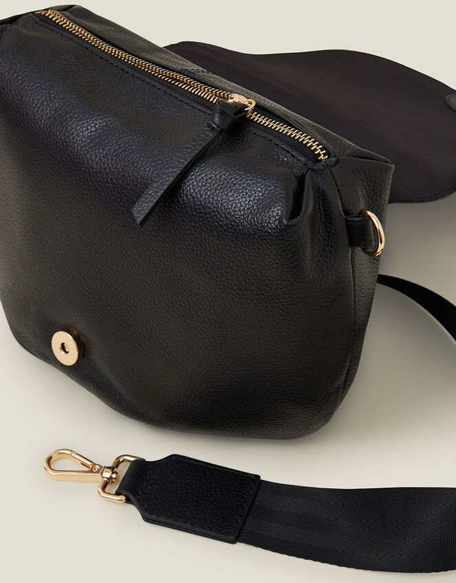 Leather Webbing Strap Cross-Body Bag, Black (BLACK), large