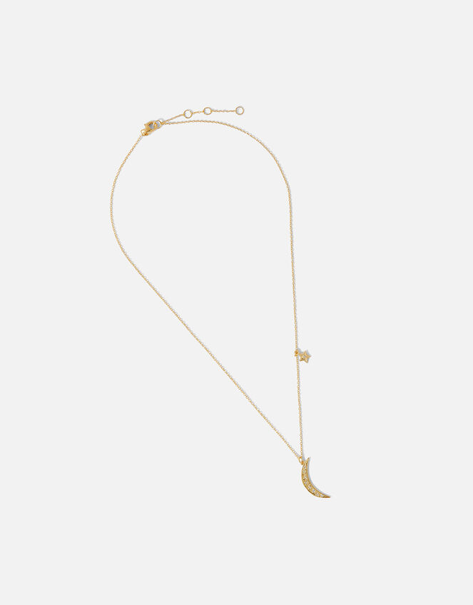 Gold Vermeil Zircon Moon Pendant Necklace, , large