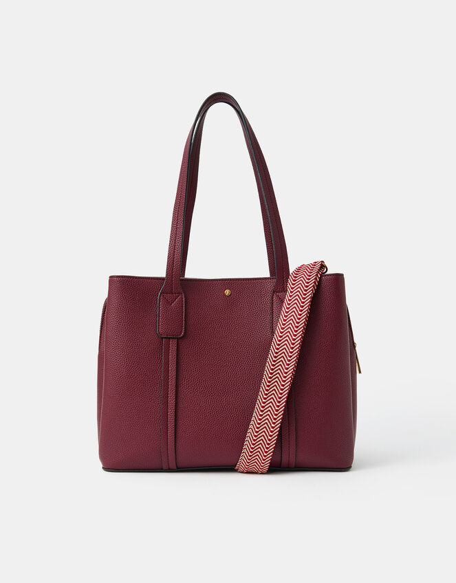 Webbing Strap Faux Leather Shoulder Bag, Red (BURGUNDY), large