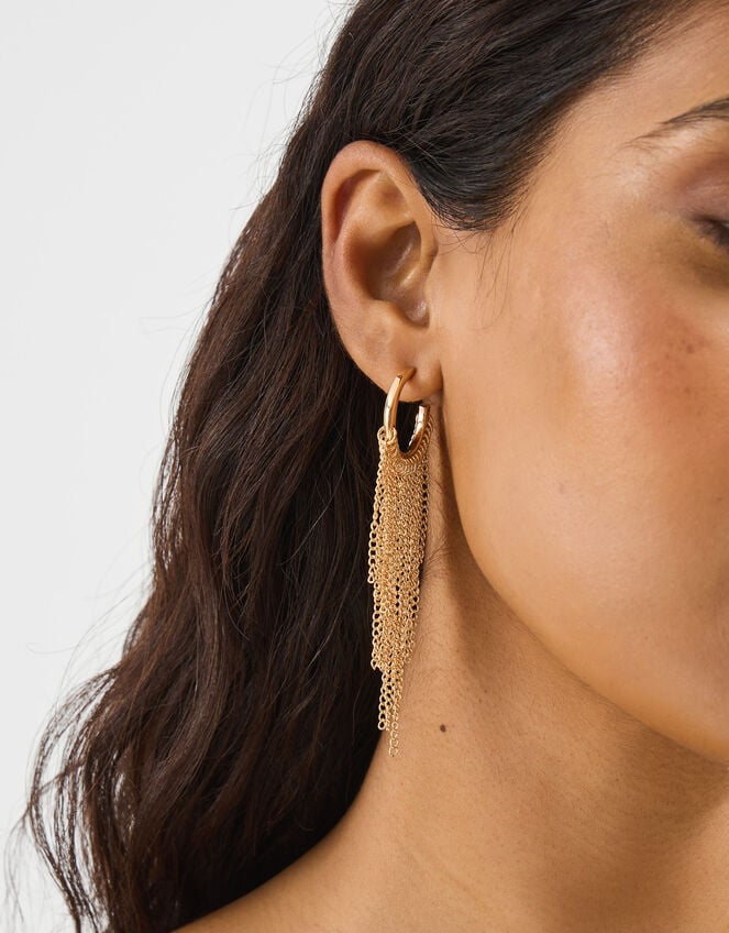 Chain Mail Tassel Hoop Earrings, , large