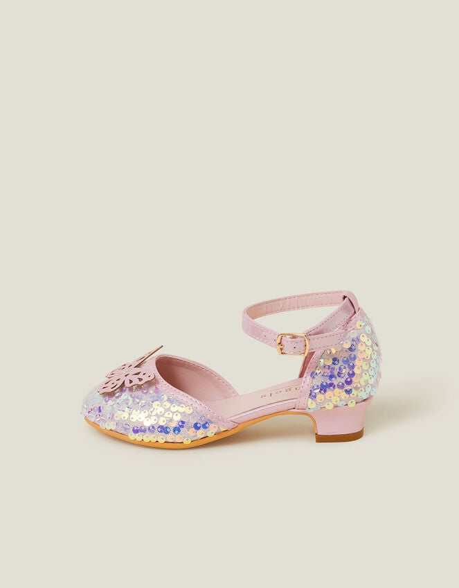 Girls Sequin Butterfly Mini Heels, Pink (PINK), large