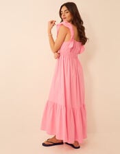 Ruffle Cotton Midi Dress, Pink (PINK), large