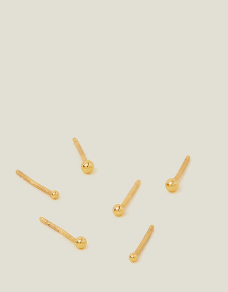 3-Pack 14ct Gold-Plated Ball Stud Earrings , , large
