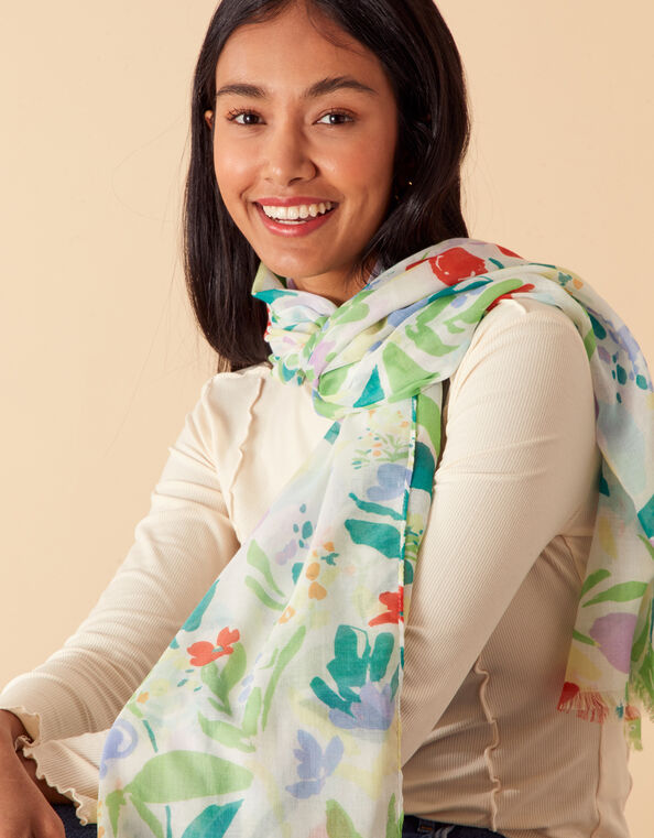 Floral Lightweight Scarf in Recycled Polyester, , large