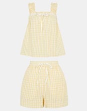 Gingham Seersucker Short Pyjamas Set, Yellow (YELLOW), large