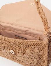 Floral Raffia Shoulder Bag, , large