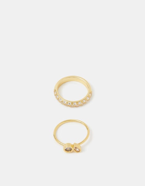 2-Pack 14ct Gold-Plated Mix Diamant&eacute; Rings, Gold (GOLD), large