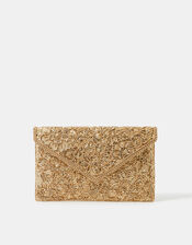 Floral Embellished Envelope Clutch Bag, , large