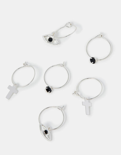 3-Pack Evil Eye Charm Hoop Earrings, , large