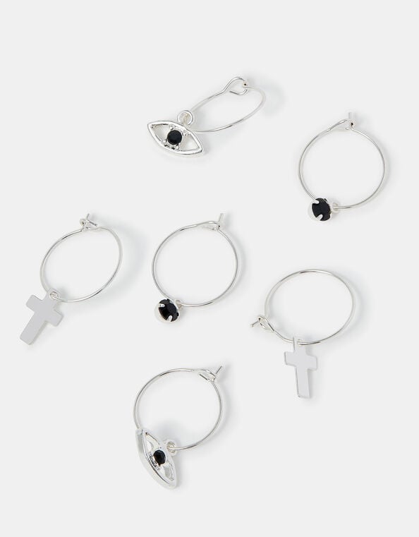 3-Pack Evil Eye Charm Hoop Earrings, , large