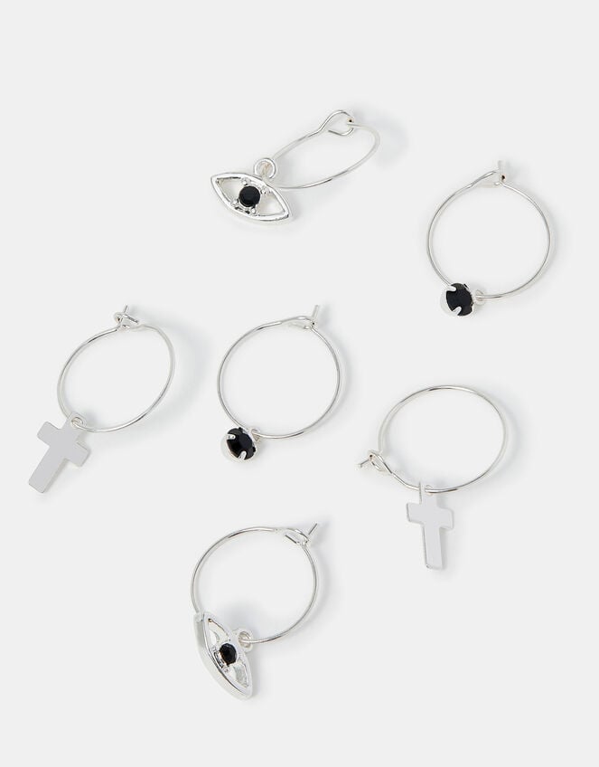 3-Pack Evil Eye Charm Hoop Earrings, , large