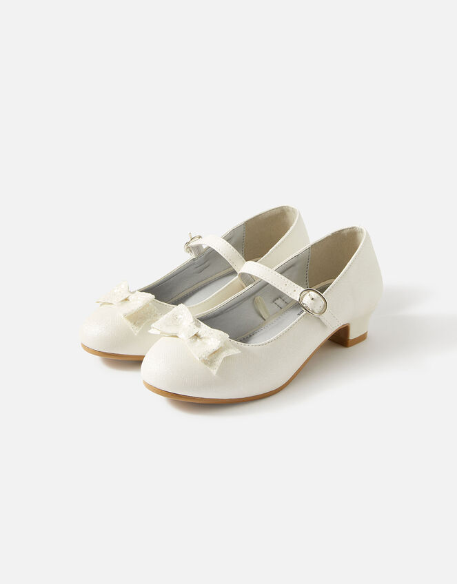 Girls Glitter Bow Flamenco Shoes, Ivory (IVORY), large