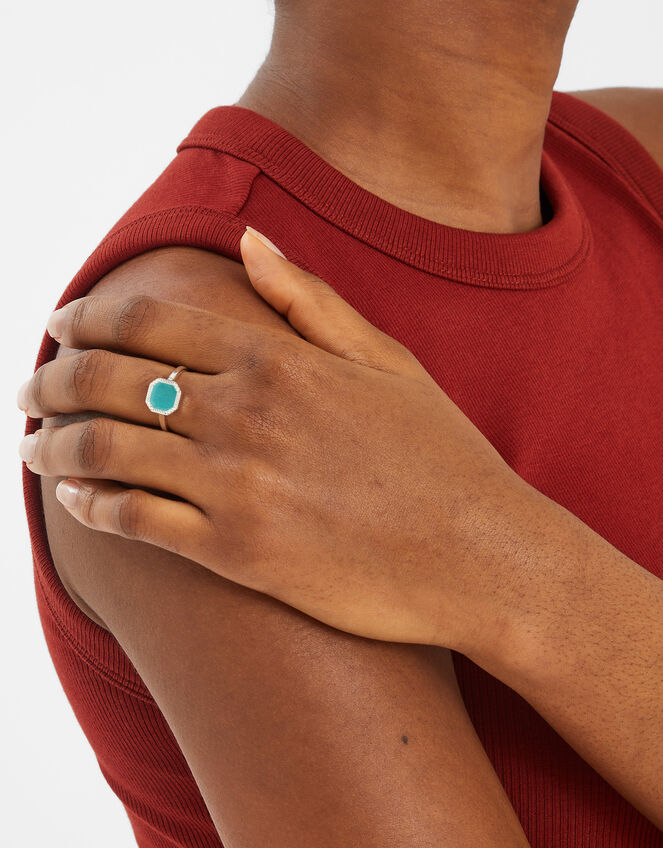 Sterling Silver-Plated Square Aqua Quartz Ring, Silver (ST SILVER), large
