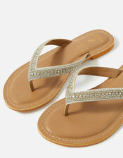 Embellished Toe Post Sandals, Silver (SILVER), large