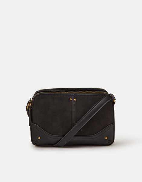 Classic Double Zip Crossbody Bag, Black (BLACK), large