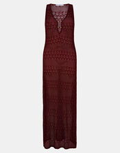 Sleeveless Knitted Maxi Dress, Red (BURGUNDY), large