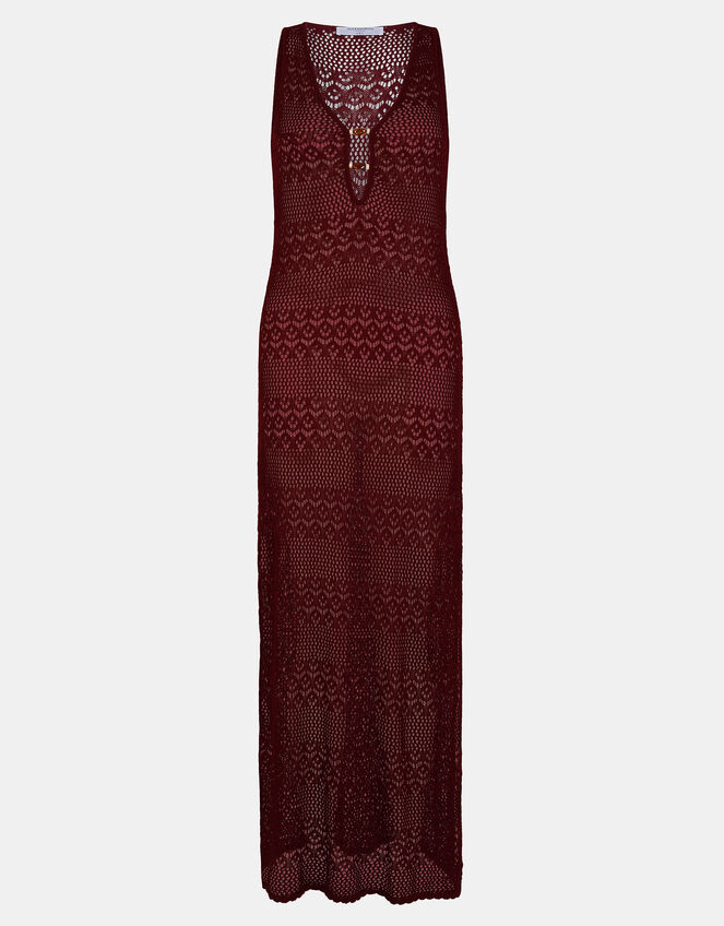 Sleeveless Knitted Maxi Dress, Red (BURGUNDY), large