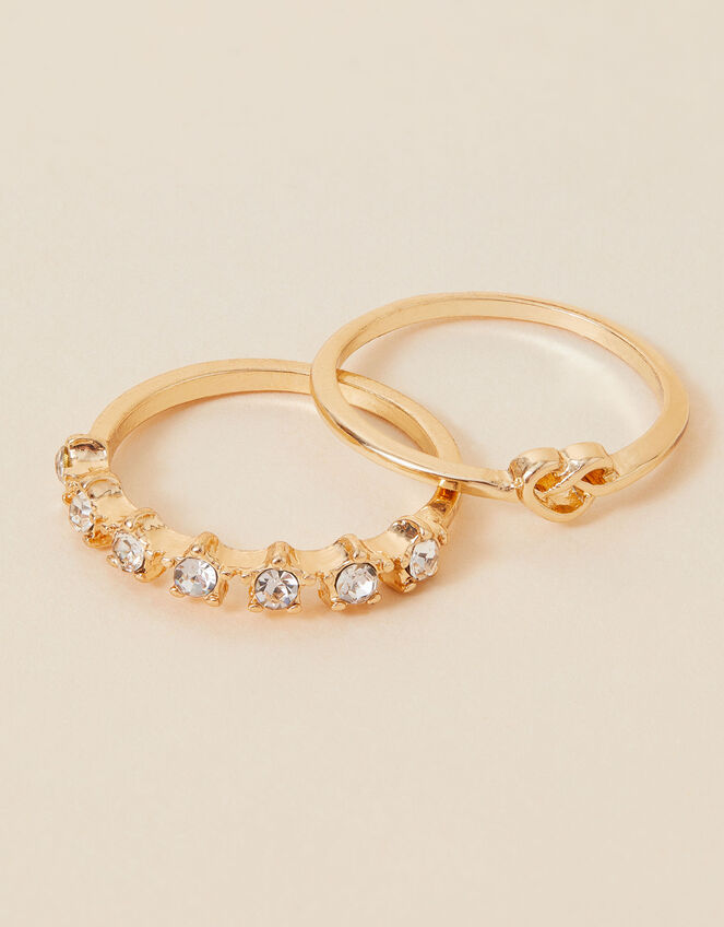 Sparkle Star and Knot Rings Set of Two, White (CRYSTAL), large