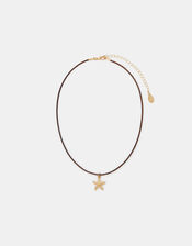 Starfish Pendant Cord Necklace, Brown (BROWN), large