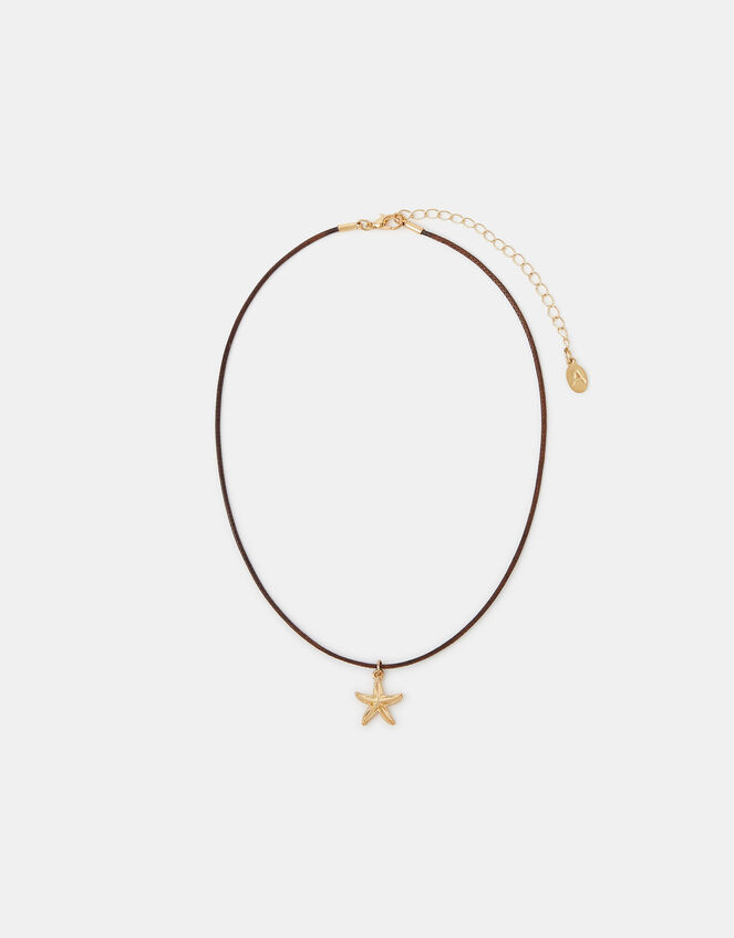 Starfish Pendant Cord Necklace, Brown (BROWN), large