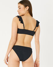 Frill Shoulder Ruched Bandeau Bikini, Black (BLACK), large