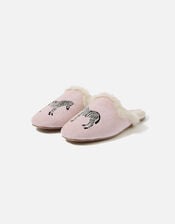 Zebra Motif Embellished Slippers, Pink (PALE PINK), large