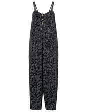 Polka Dot Relaxed Jumpsuit, Black (BLACK/WHITE), large
