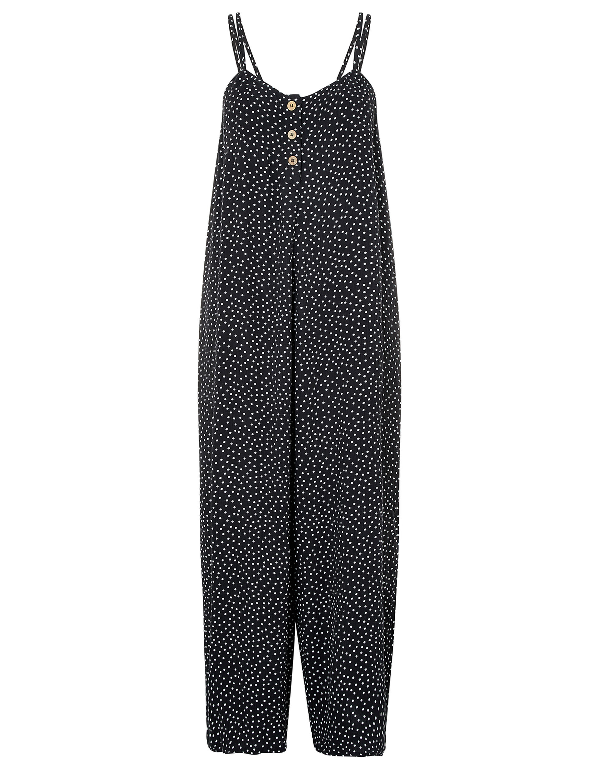 Polka Dot Relaxed Jumpsuit, Black (BLACK/WHITE), large