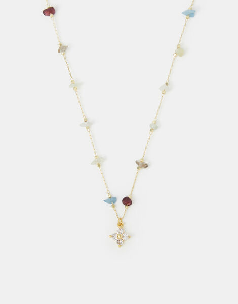 14ct Gold-Plated Semi-Precious Station Pendant Necklace, , large