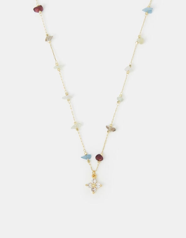 14ct Gold-Plated Semi-Precious Station Pendant Necklace, , large
