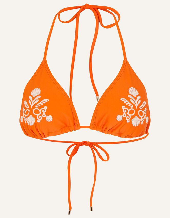 Ornamental Embroidered Triangle Bikini Top, Orange (ORANGE), large