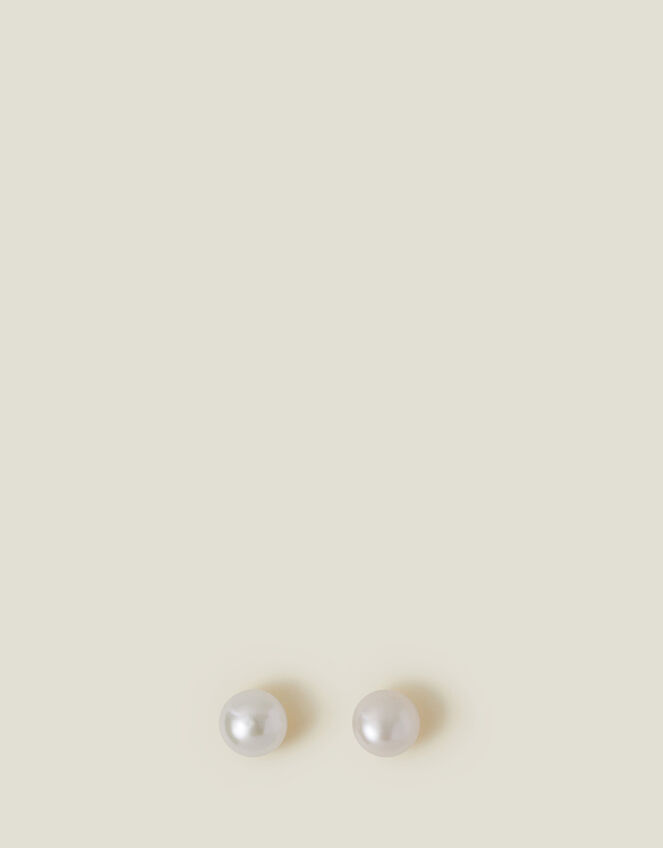 Sterling Silver-Plated Freshwater Pearl Studs, , large